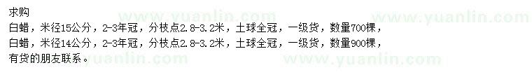 求購米徑14、15公分白蠟