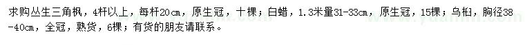 求購叢生三角楓、白蠟、烏桕