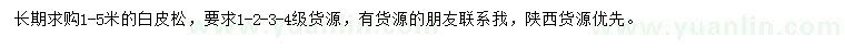 求購1-5米白皮松