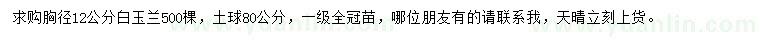 求購胸徑12公分白玉蘭