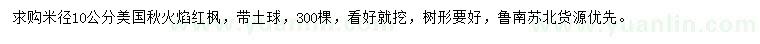 求購米徑10公分美國秋火焰紅楓