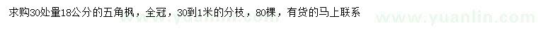 求購30處量18公分五角楓