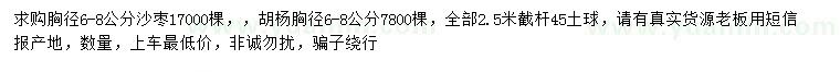 求購胸徑6-8公分沙棗、胸徑6-8公分胡楊
