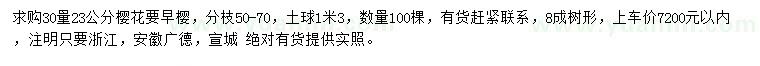 求購地徑30量23公分早櫻