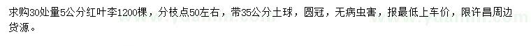 求購30量5公分紅葉李