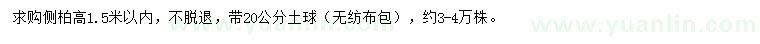 求購高1.5米以內(nèi)側(cè)柏