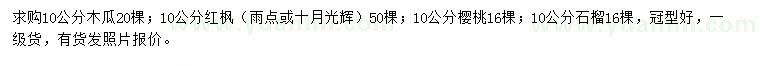 求購木瓜、紅楓、櫻桃等