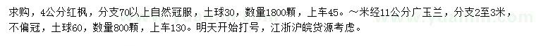 求購(gòu)4公分紅楓、米徑11公分廣玉蘭