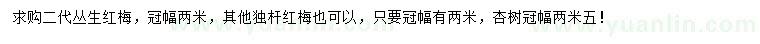 求購二代叢生紅梅、杏樹