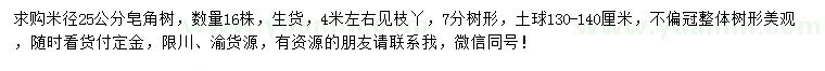 求購米徑25公分皂角樹