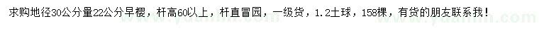 求購(gòu)地徑30量22公分早櫻