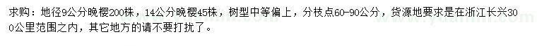 求購9、14公分晚櫻