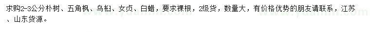 求購樸樹、五角楓、烏桕等