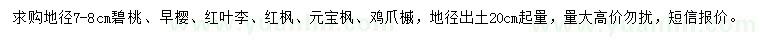 求購碧桃、早櫻、紅葉李等
