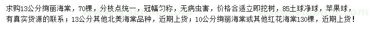 求購10、13公分絢麗海棠