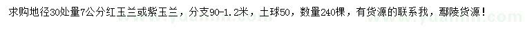 求購(gòu)地徑30量7公分紅玉蘭、紫玉蘭