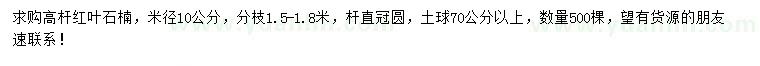 求購(gòu)米徑10公分高桿紅葉石楠