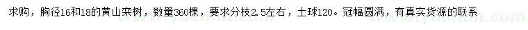 求購胸徑16、18公分黃山欒樹