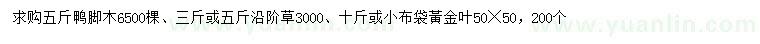 求購鴨腳木、沿階草、黃金葉