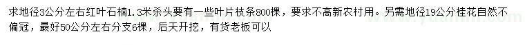 求購地徑3公分左右紅葉石楠、地徑19公分桂花