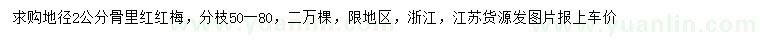 求購地徑2公分骨里紅紅梅