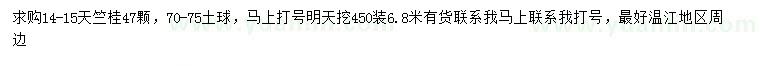 求購14-15公分天竺桂