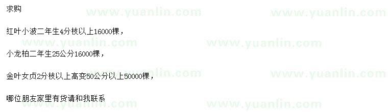 求購(gòu)紅葉小檗、小龍柏、金葉女貞