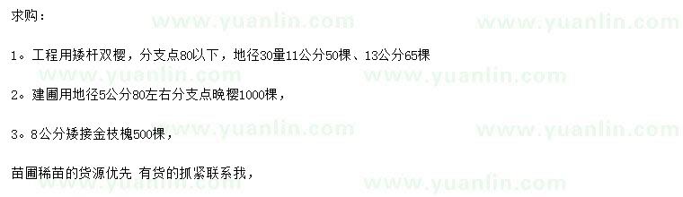 求購雙櫻、晚櫻、金枝槐