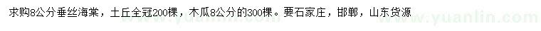 求購8公分垂絲海棠、木瓜