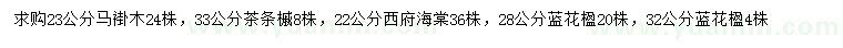 求購馬褂木、茶條槭、西府海棠等
