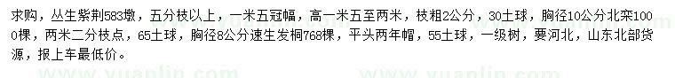 求購叢生紫荊、北欒、速生發(fā)桐