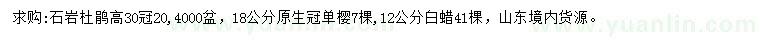 求購石巖杜鵑、單櫻、白蠟