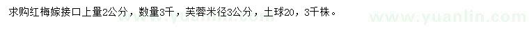 求購(gòu)2公分紅梅、米徑3公分芙蓉