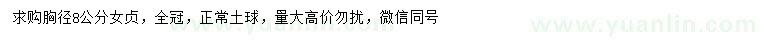 求購胸徑8公分女貞