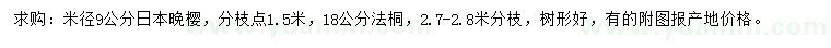 求購(gòu)米徑9公分日本晚櫻、18公分法桐