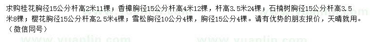 求購桂花、香樟、石楠等