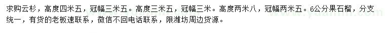 求購高2.8、3.5、4.5米云杉、6公分果石榴