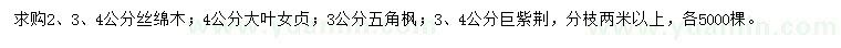 求購絲棉木、大葉女貞、五角楓等