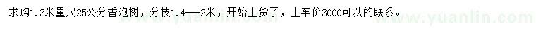 求購1.3米量尺25公分香泡樹