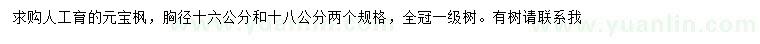求購胸徑16、18公分元寶楓