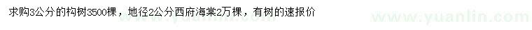 求購3公分構(gòu)樹、地徑2公分西府海棠