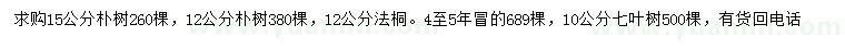 求購樸樹、法桐、七葉樹