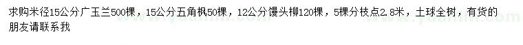 求購青垂柳、五角楓、饅頭柳
