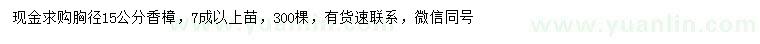 求購胸徑15公分香樟