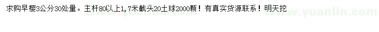求購(gòu)30量3公分早櫻