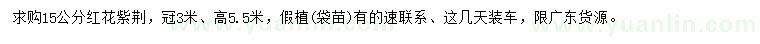 求購15公分紅花紫荊