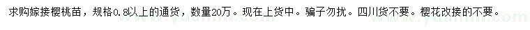 求購0.8公分以上櫻桃苗
