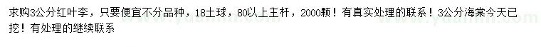 求購(gòu)3公分紅葉李、海棠