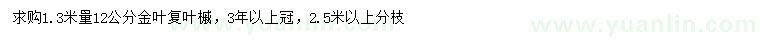 求購(gòu)1.3米量12公分金葉復(fù)葉槭