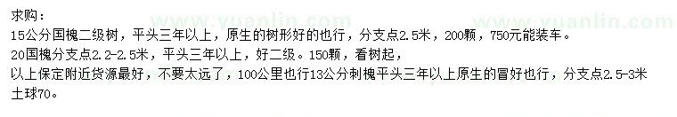 求購(gòu)15、20國(guó)槐公分國(guó)槐